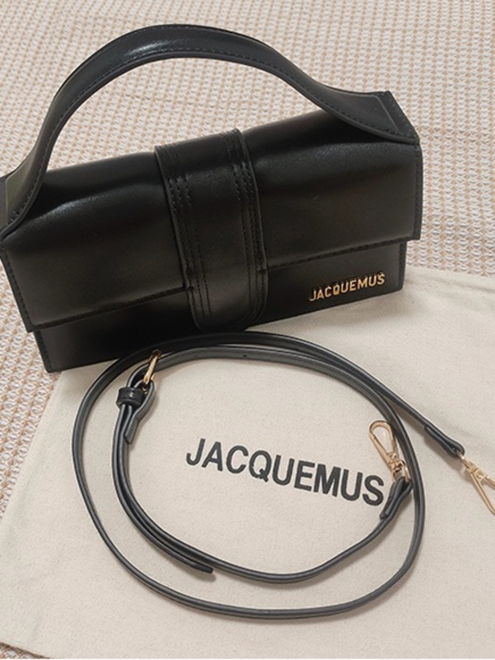 Jacquemus Black Mini Top Handle Bag with Gold Logo